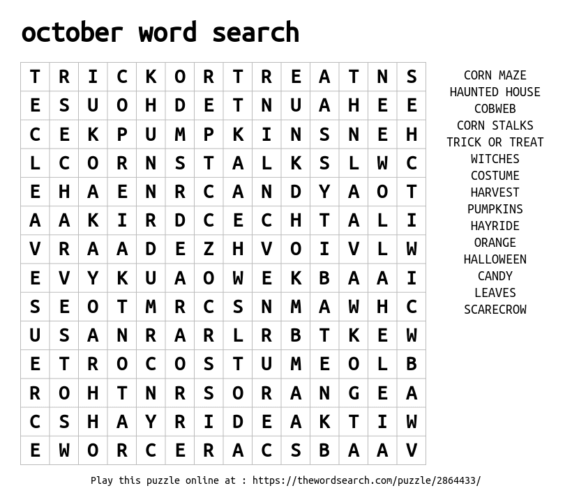 Download Word Search On October Word Search