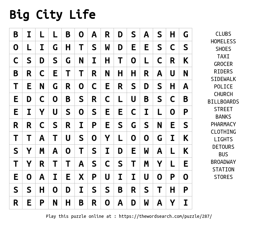 Word Search on Big City Life