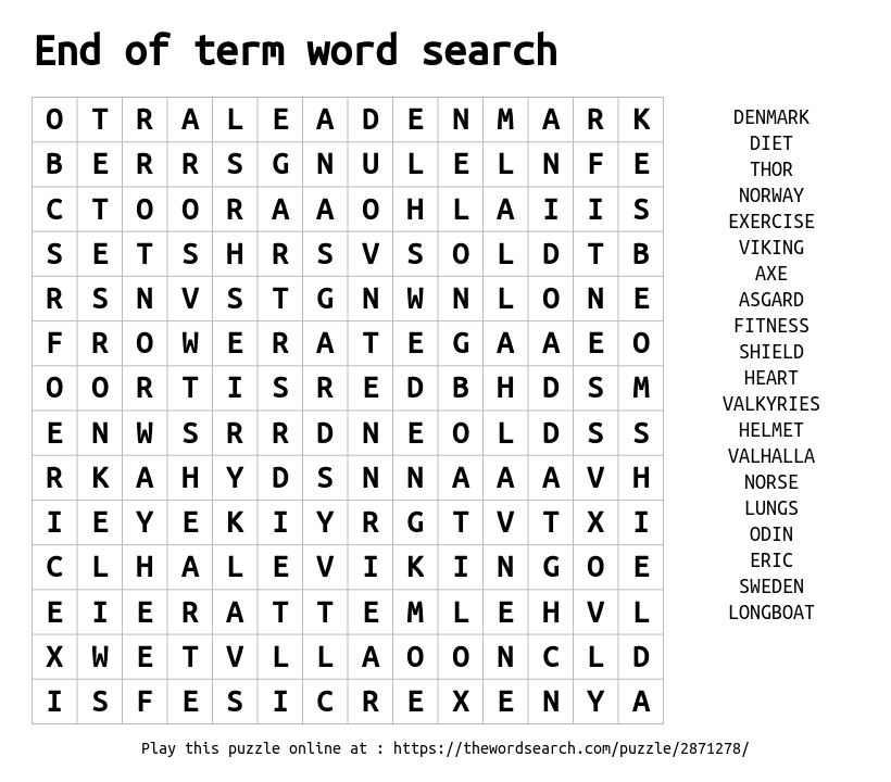 Word Search on End of term word search