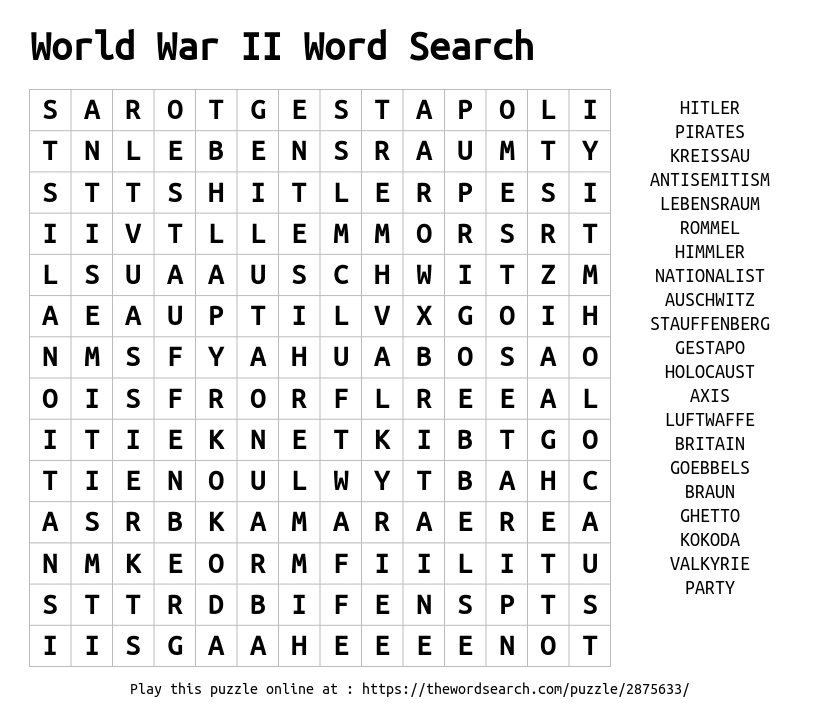 Download Word Search On World War II Word Search