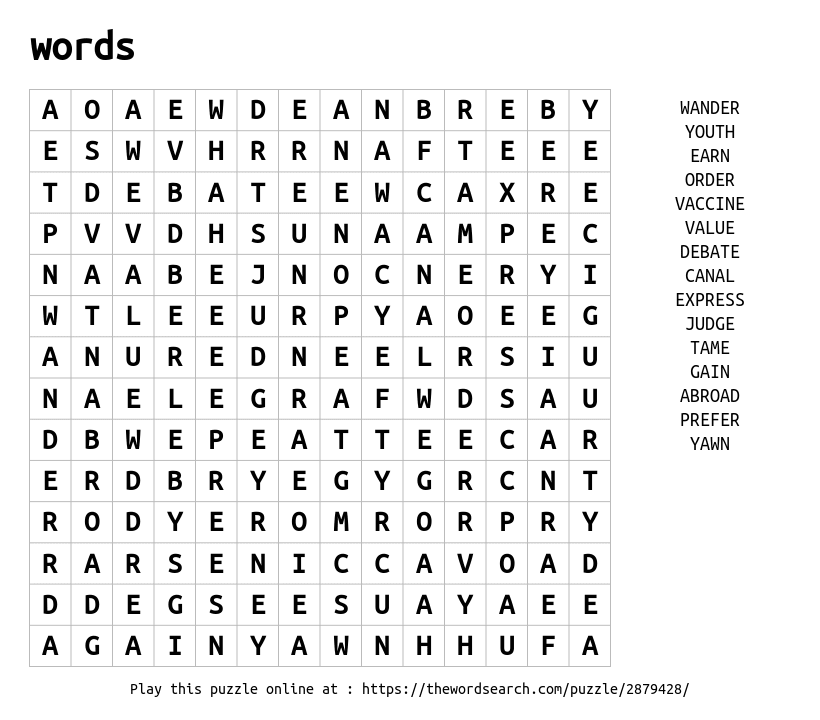words Word Search