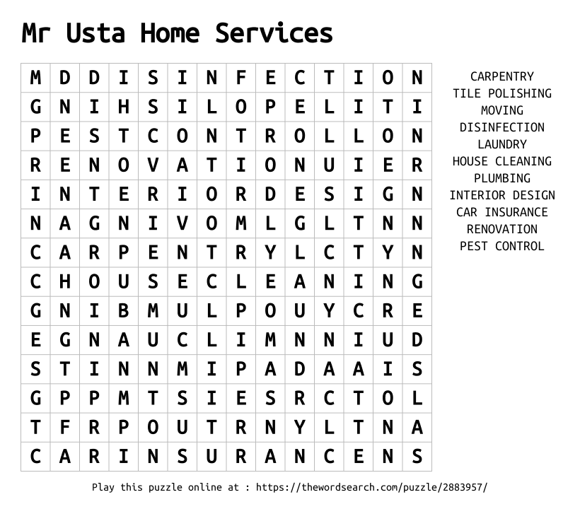 Word Search on Mr Usta Home Services