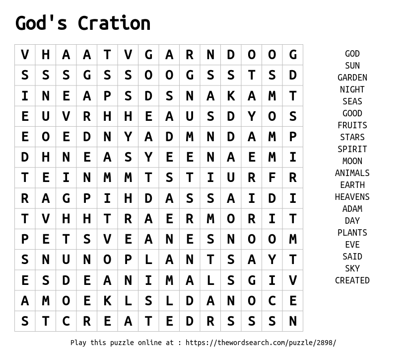 Word Search on God's Cration