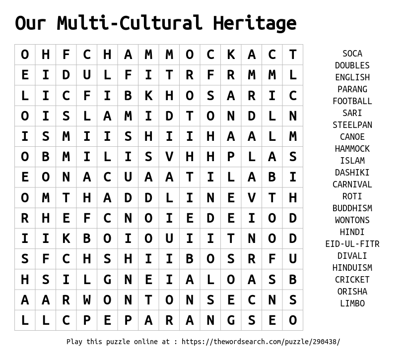 Download Word Search On Our Multi Cultural Heritage