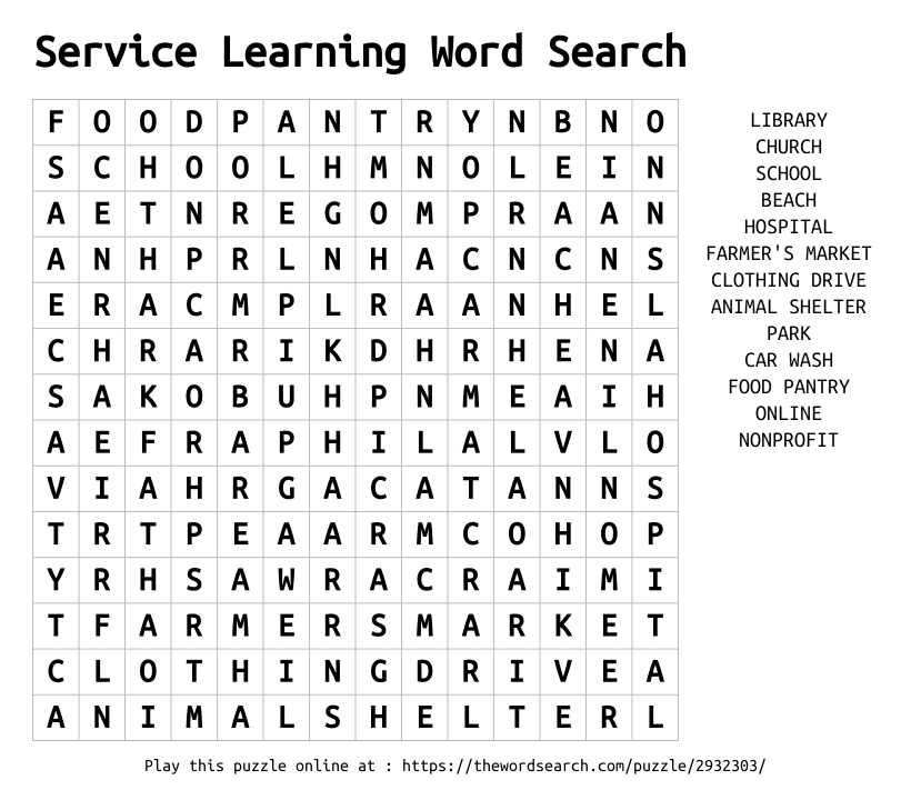 Download word search on service learning word search