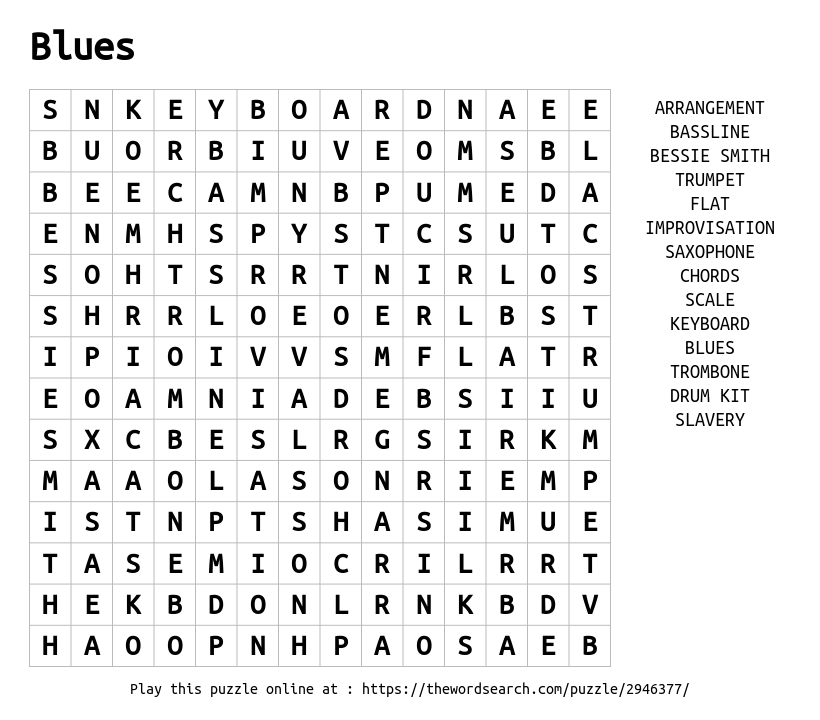 Word Search on Blues