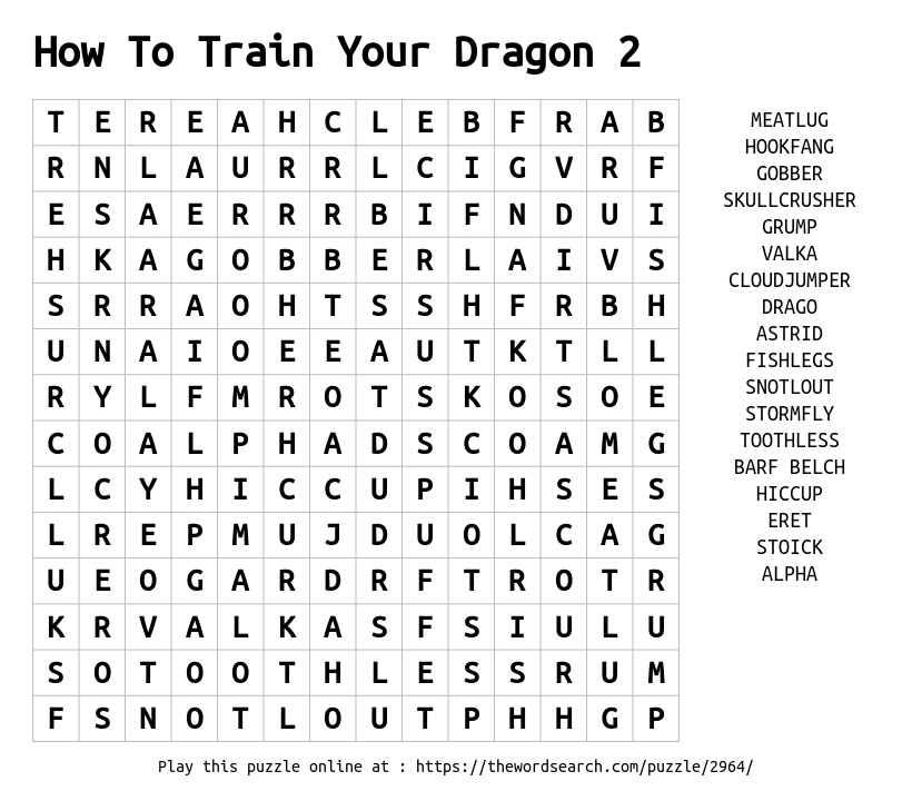 Word Search on How To Train Your Dragon 2