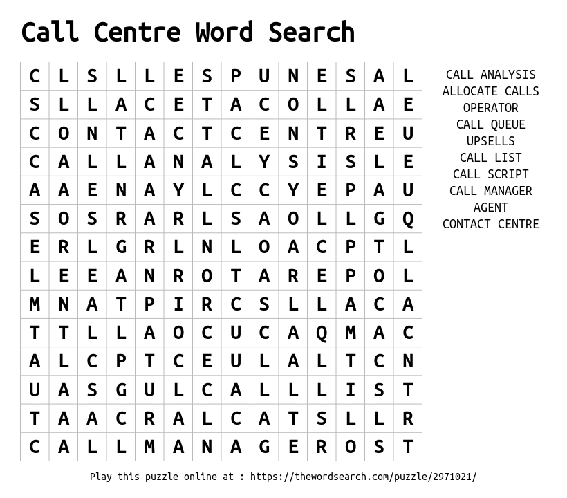 Call Centre Related Words