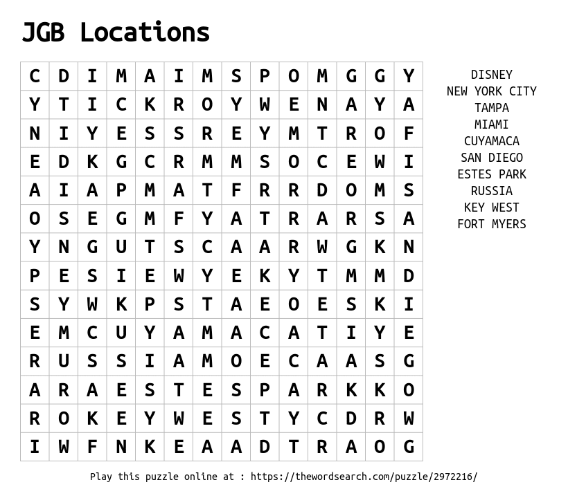 Word Search on JGB Locations