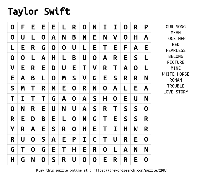 TAYLOR SWIFT Word Search Puzzle Worksheet Activity by Puzzles to Print