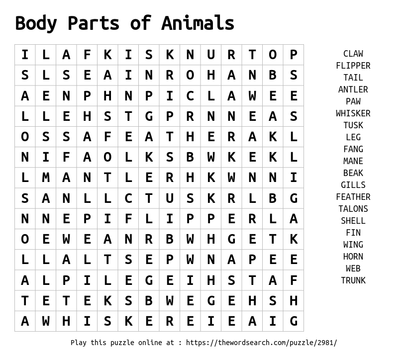 Animal body parts - Hangman