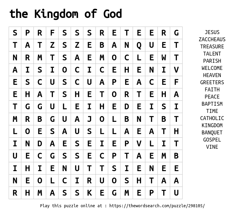 the Kingdom of God Word Search