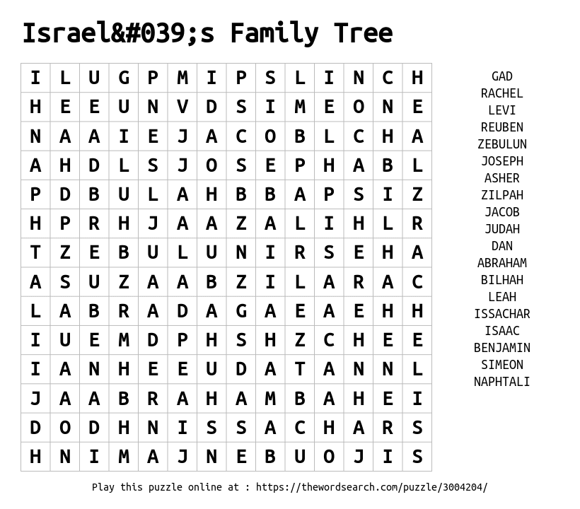 Download Word Search On Israel s Family Tree