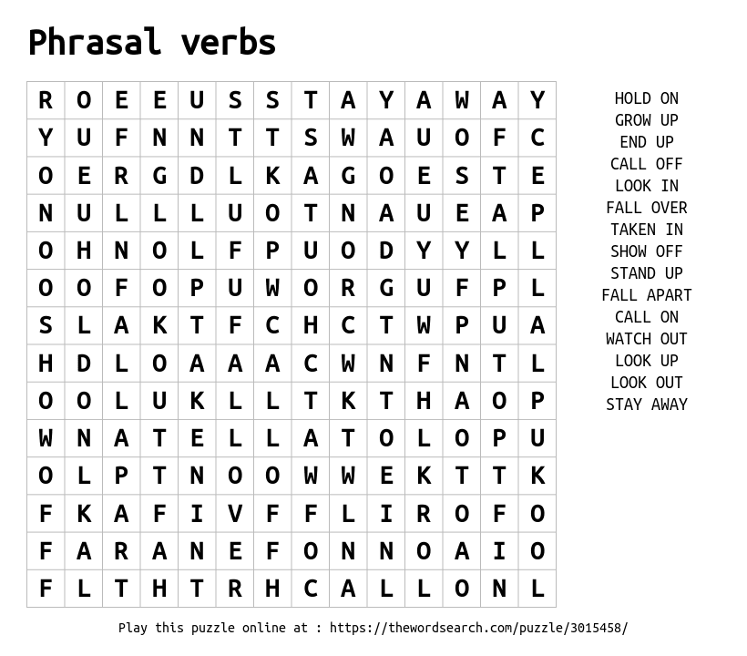 Phrasal verbs Word Search