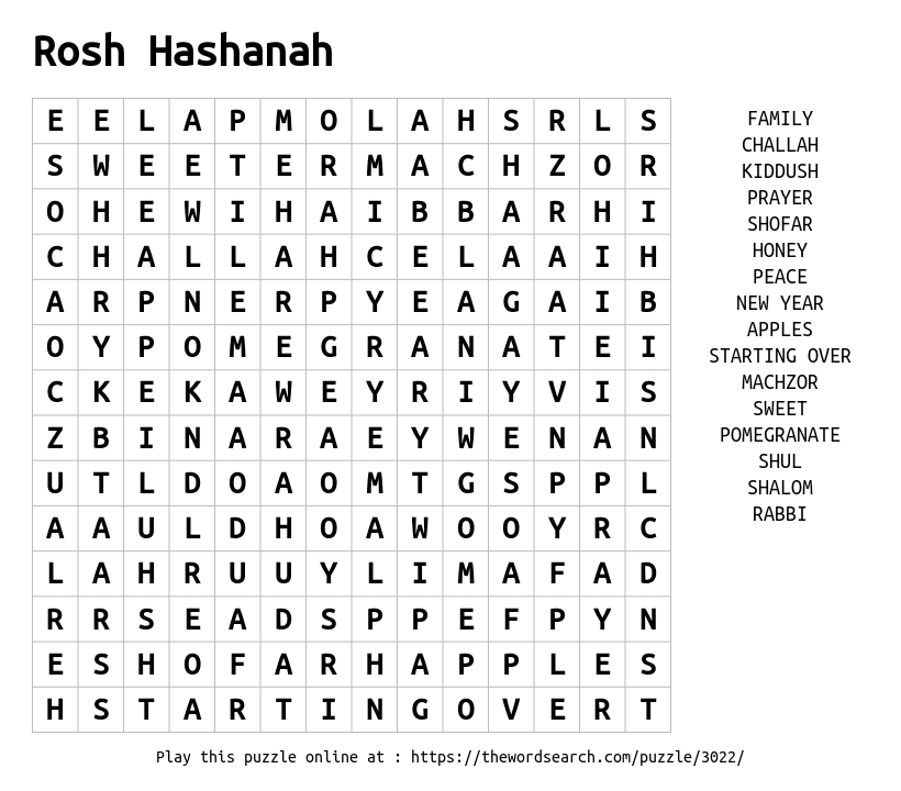 Word Search on Rosh Hashanah