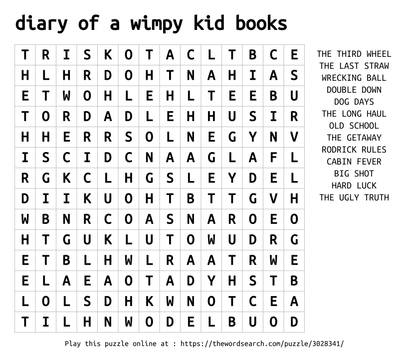 Word Search on diary of a wimpy kid books