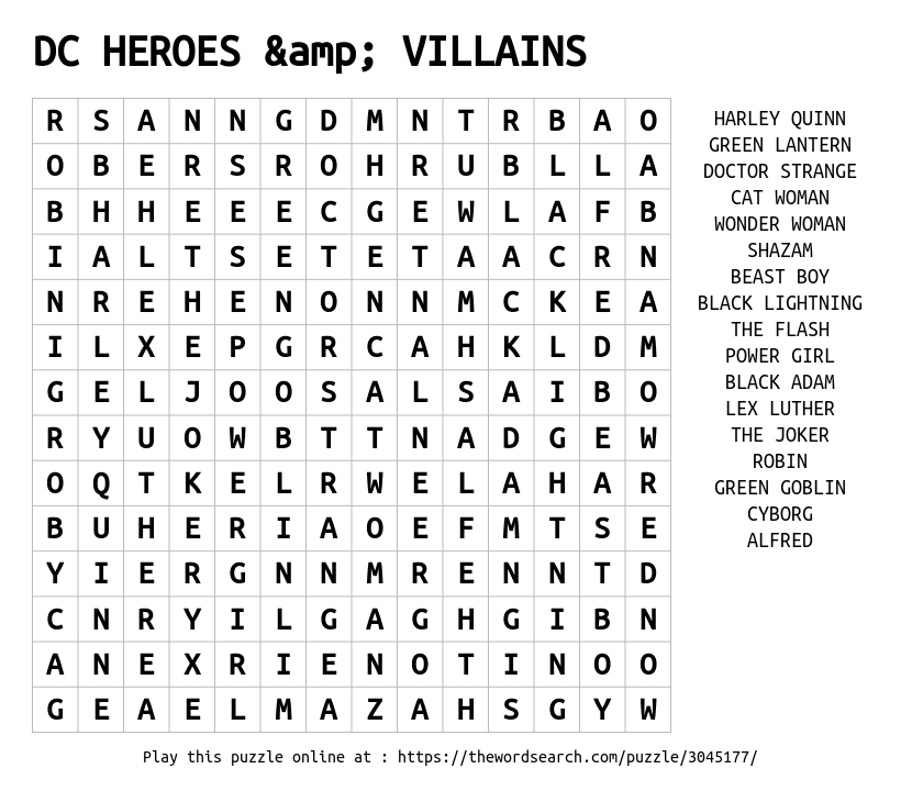 Dc Heroes Villains Word Search