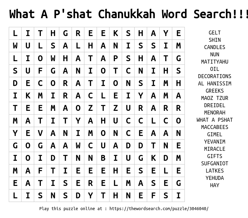 What A P shat Chanukkah Word Search Word Search What A P shat Chanukkah Word Search Word Search