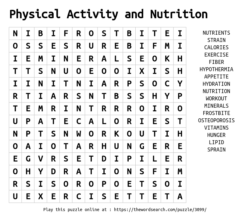 Download Word Search On Physical Activity And Nutrition