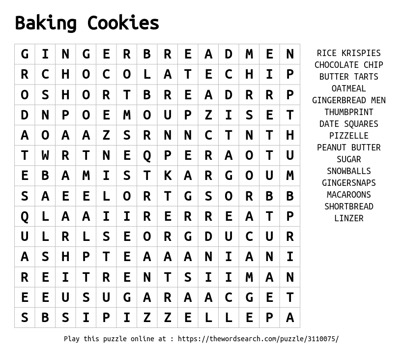 Download Word Search on Baking Cookies