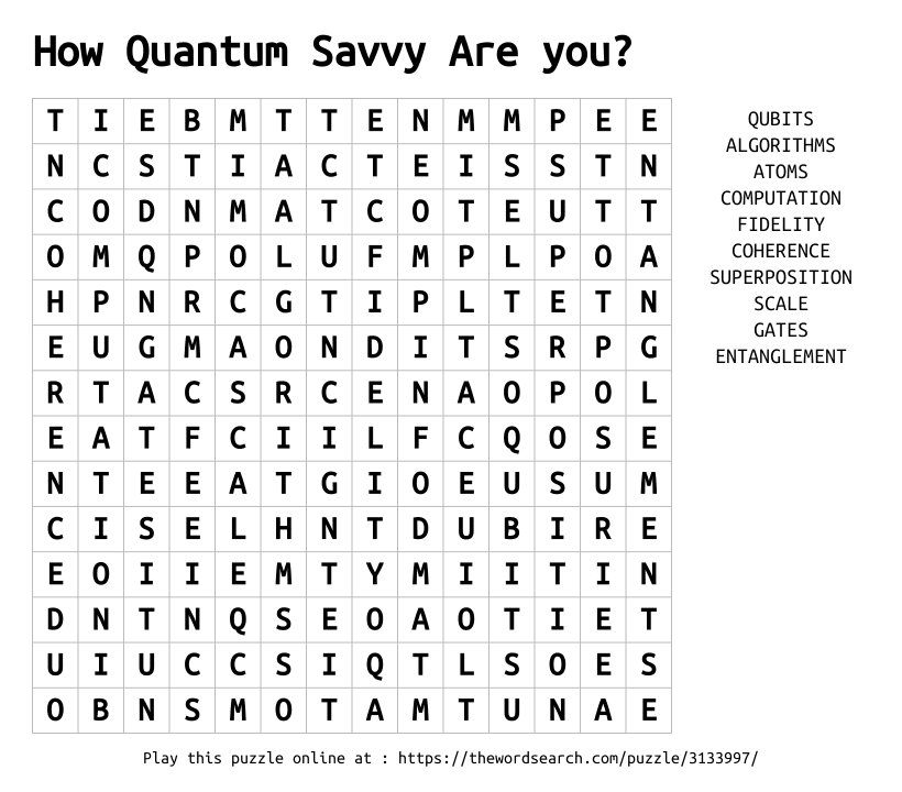 Word Search on How Quantum Savvy Are you?
