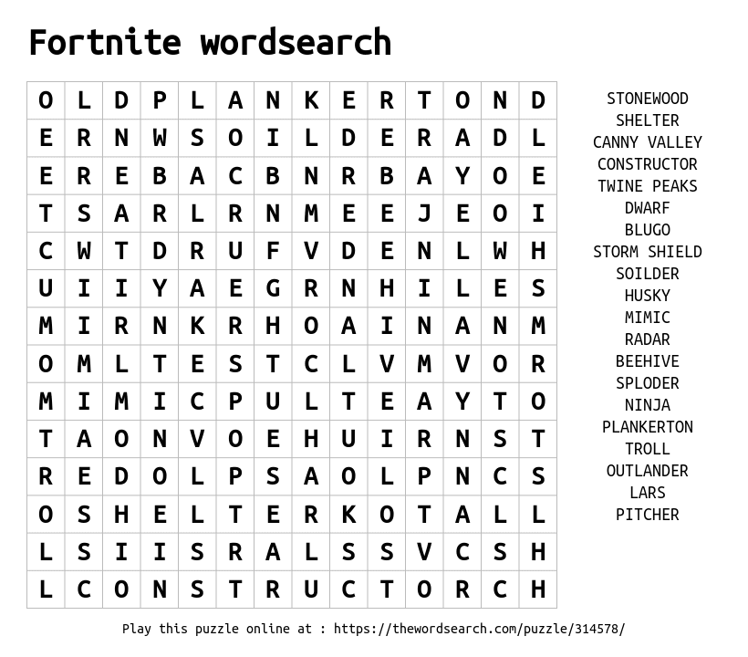 Fortnite wordsearch Word Search