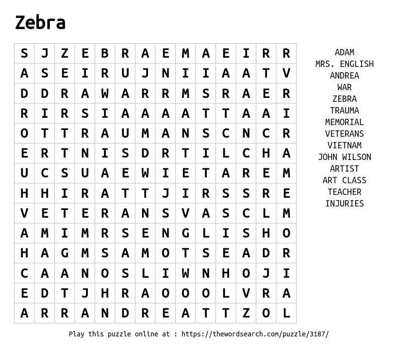 Word Search on Zebra