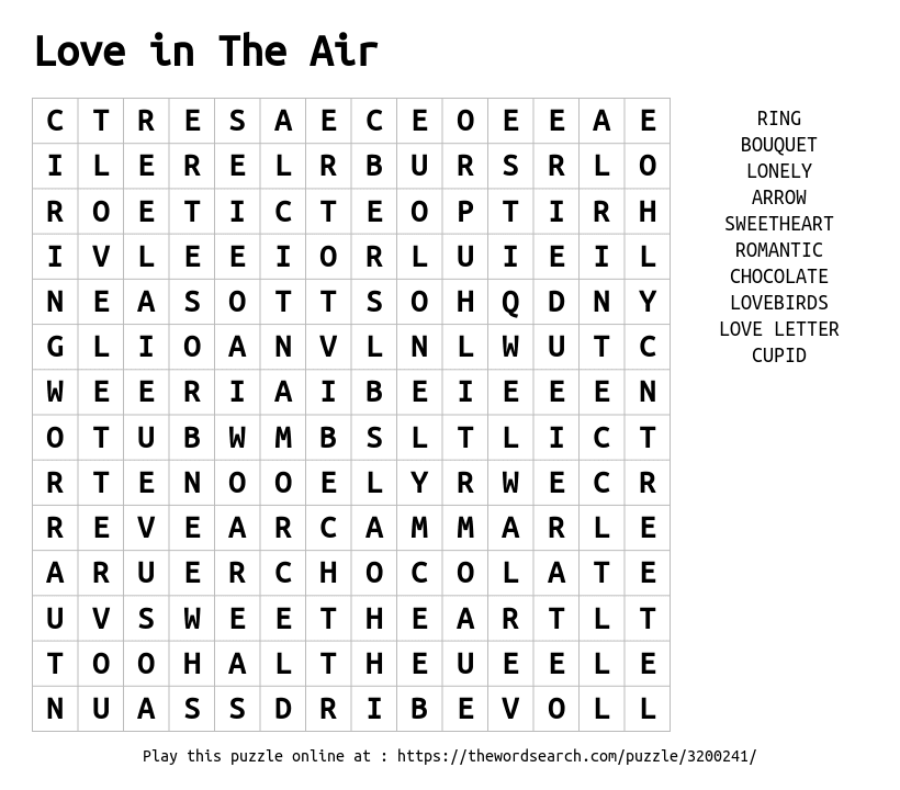 Love Is In The Air Word Search Pro