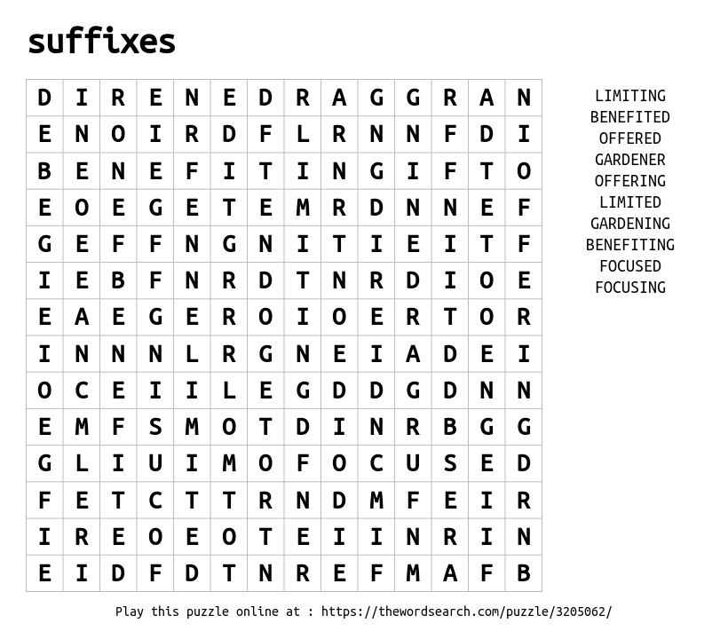 Word Search on suffixes