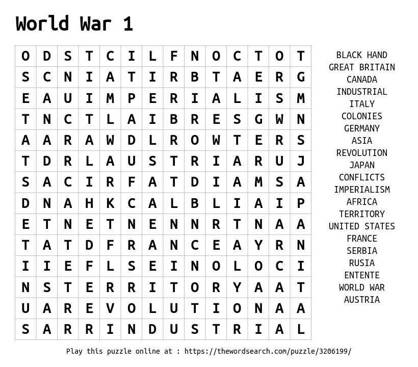 Download Word Search On World War 1