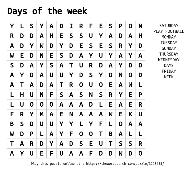 Download Word Search On Days Of The Week