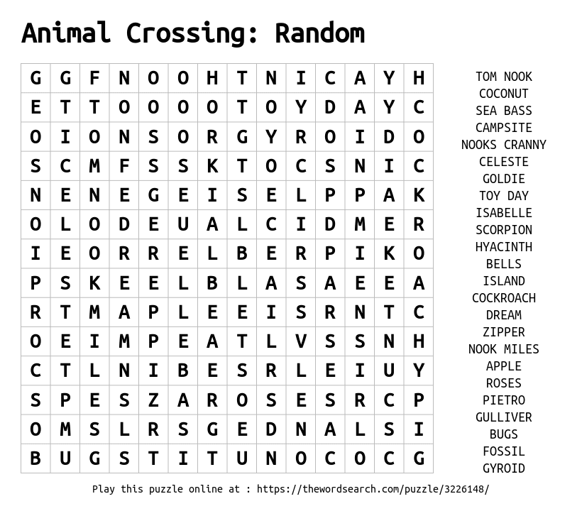 Download Word Search On Animal Crossing Random