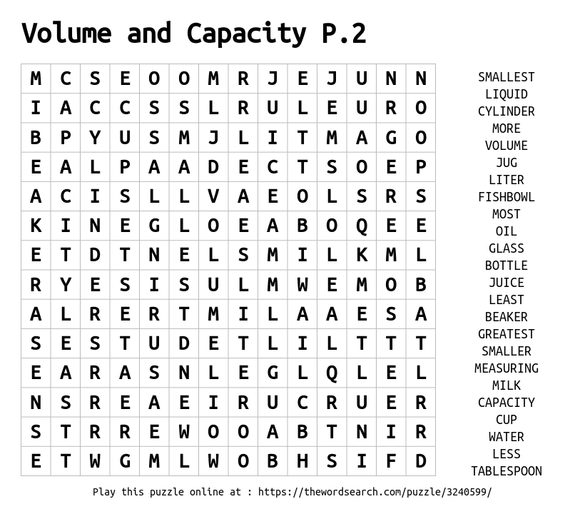 Download Word Search On Volume And Capacity P 2