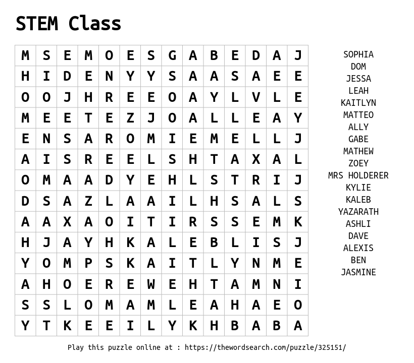 STEM Class Word Search