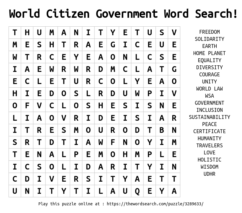 United States Government Word Search Answer Key