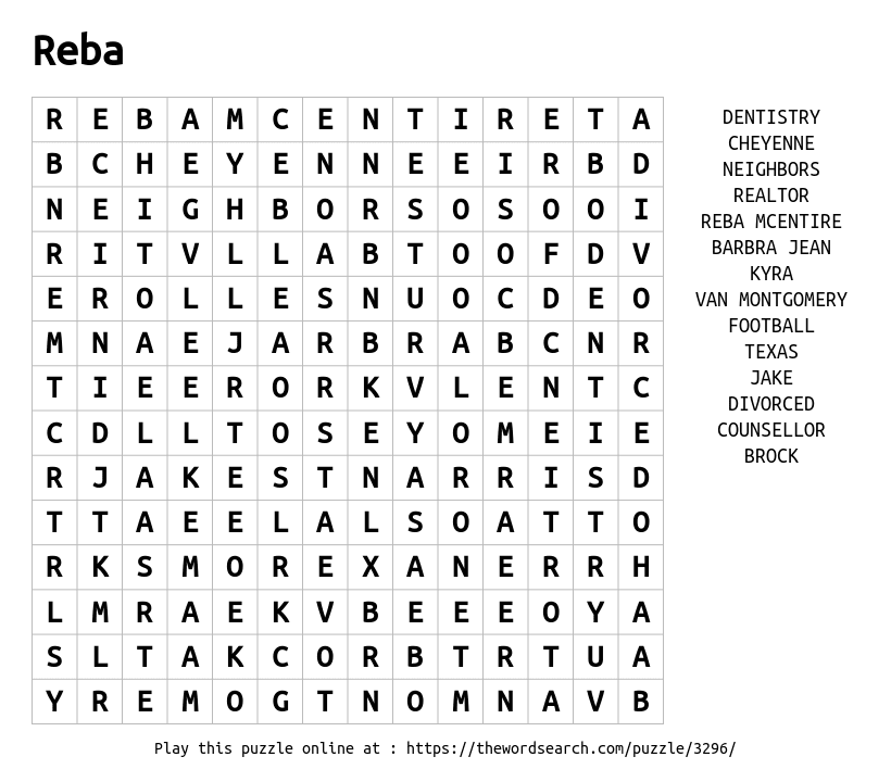Word Search on Reba