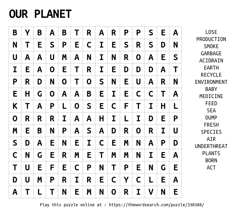 Download Word Search On Our Planet