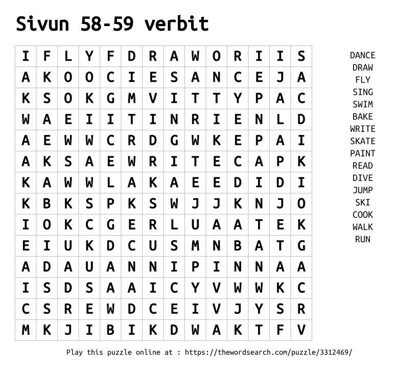 Word Search on Sivun 58-59 verbit