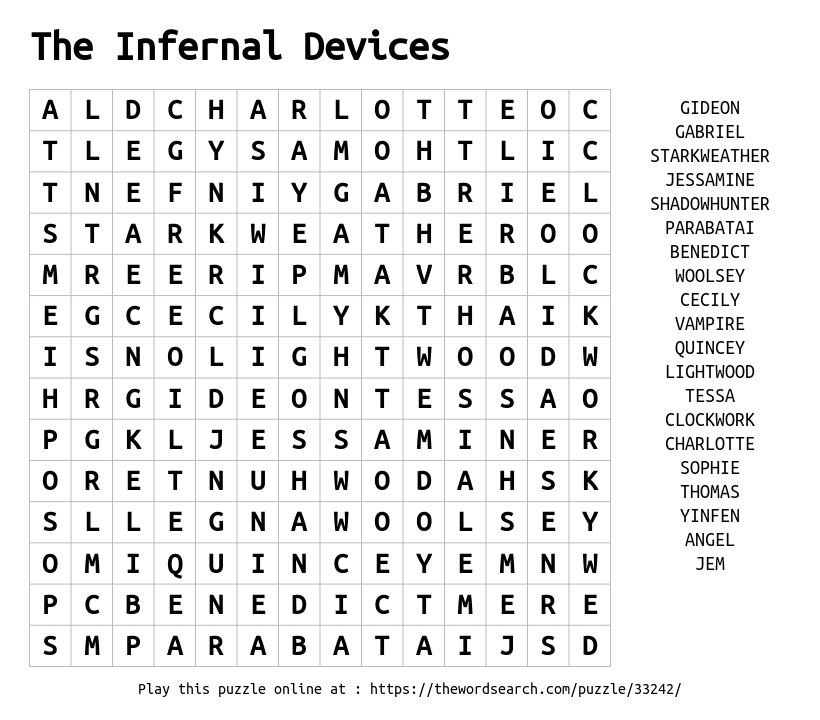 Word Search on The Infernal Devices