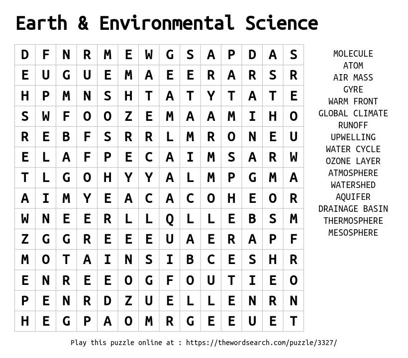 earth science word search