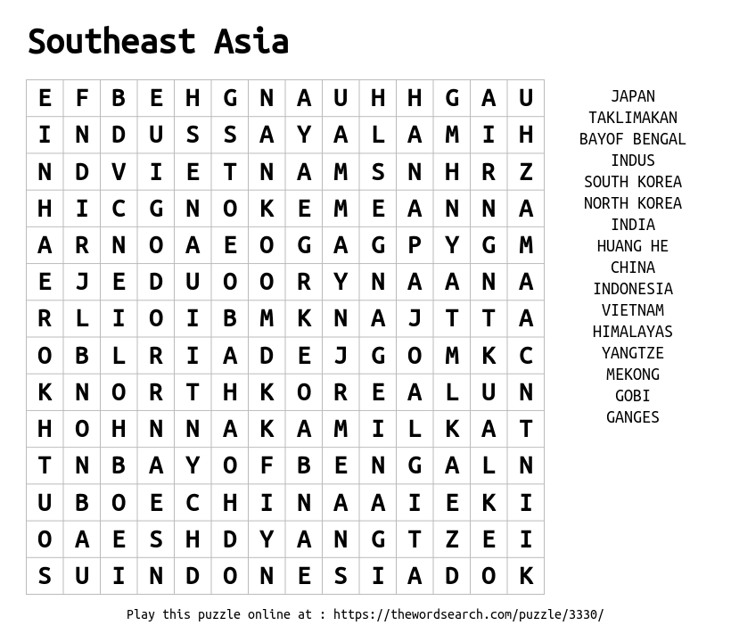 Download Word Search on Southeast Asia