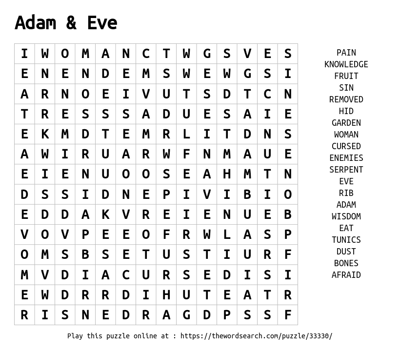 Word Search on Adam & Eve