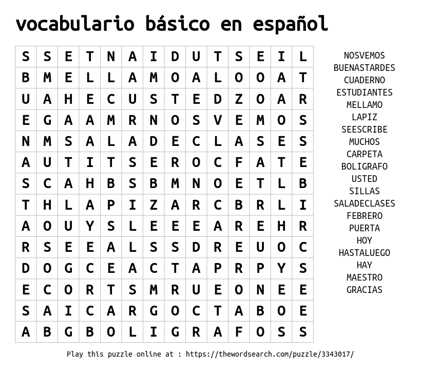 Corteza Encantada de conocerte viudo Download Word Search on vocabulario básico en español