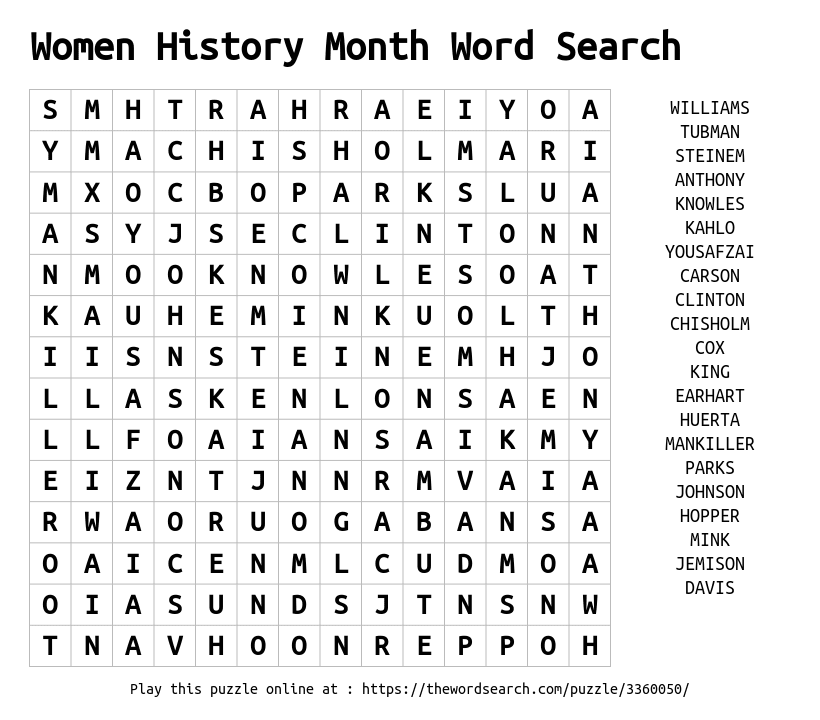 history word search printable