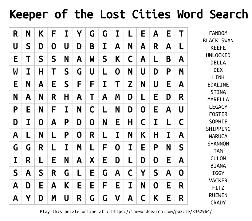 Word Search on Keeper of the Lost Cities Word Search