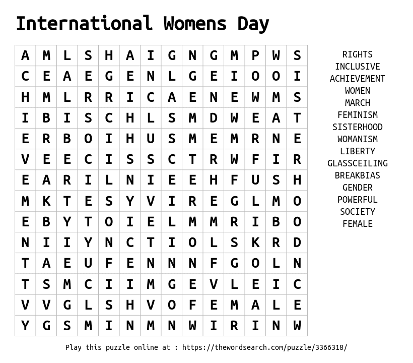 International Woman S Day Worsearch Printable