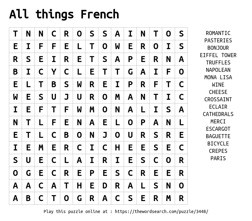 download word search on all things french