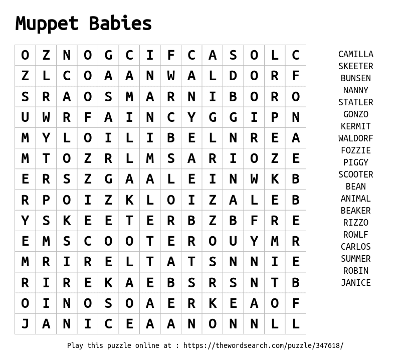 Word Search on Muppet Babies
