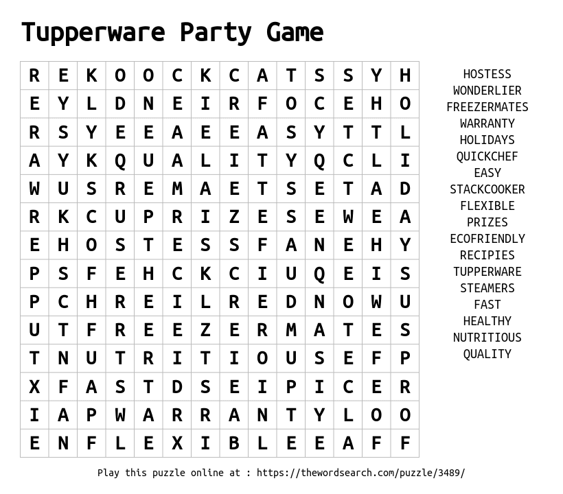 Word Search on Tupperware Party Game