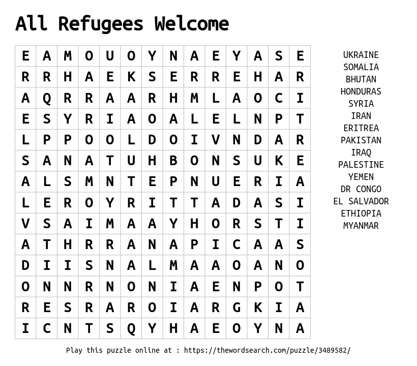 download word search on all refugees welcome